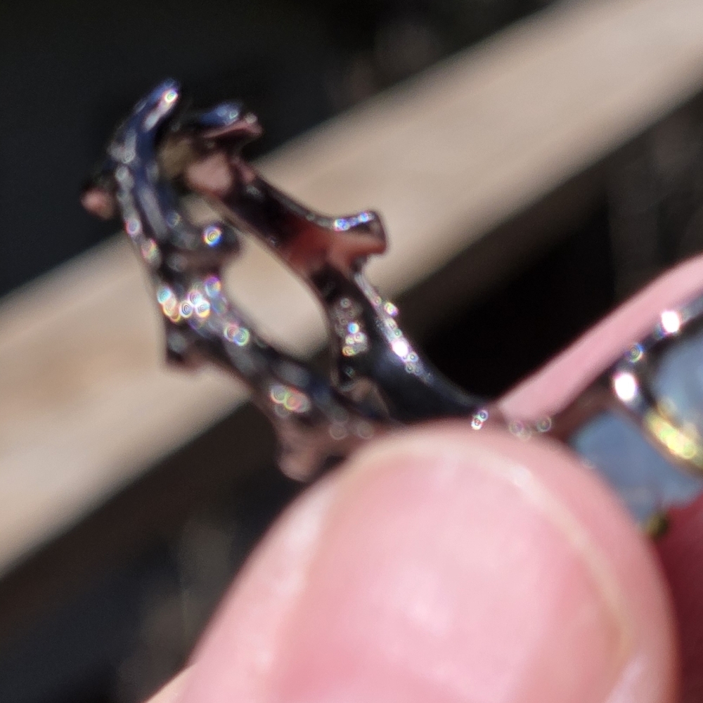 Aquamarine Butterfly & Flower Sterling Rhodium & Gold Ring Sz9 Adjustable - Picture 14 of 14
